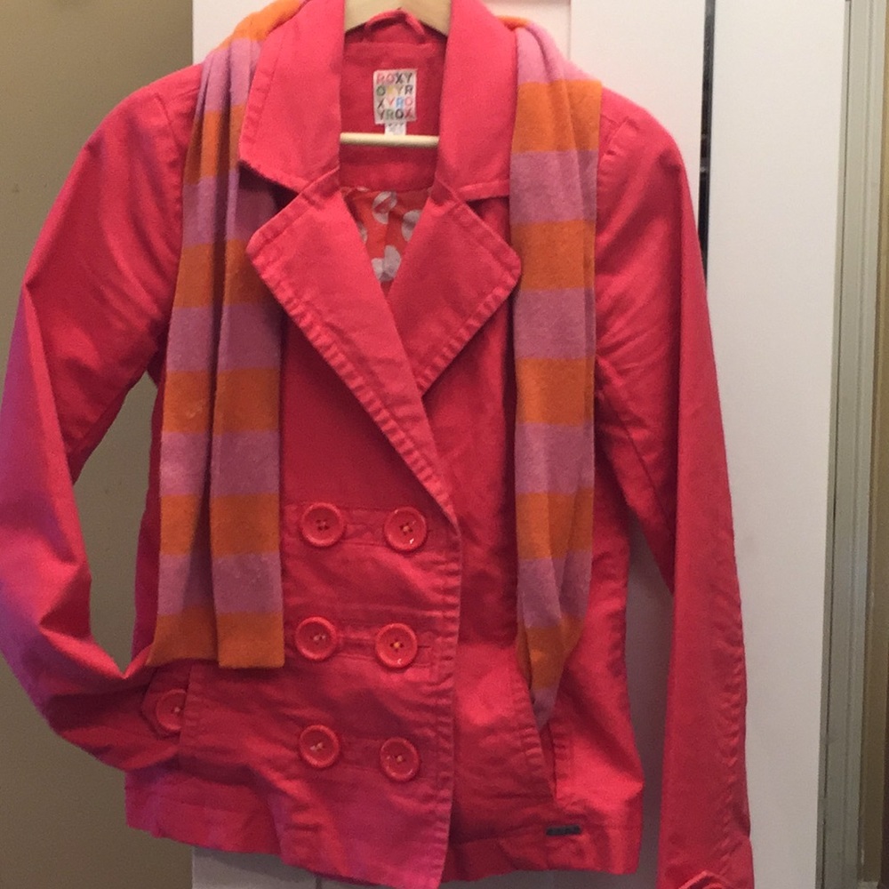 Pink Roxy peacoat, size medium